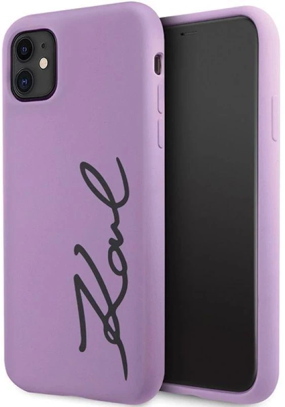 Karl Lagerfeld dėklas, skirtas iPhone 11 / Xr KLHCN61SKSVGU purpurinis kietas dėklas Silikoninis parašas