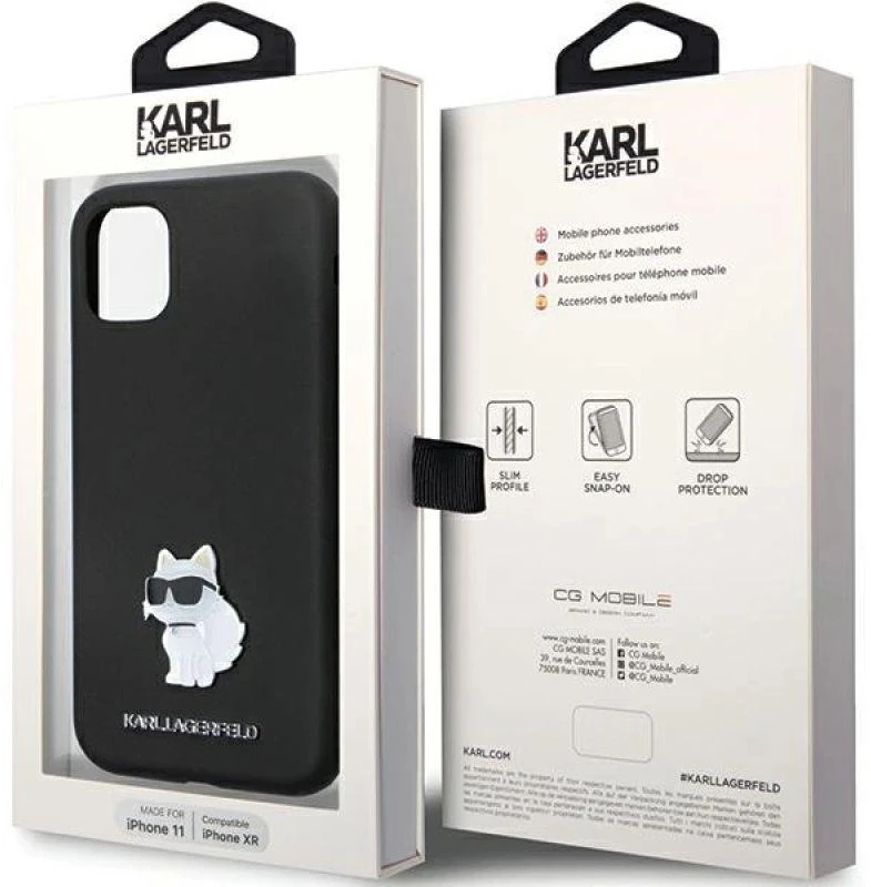 Karl Lagerfeld KLHCN61SMHCNPK Apple iPhone 11/ Xr 6.1″ juodos spalvos kietas dėklas Silicone C Metal Pin