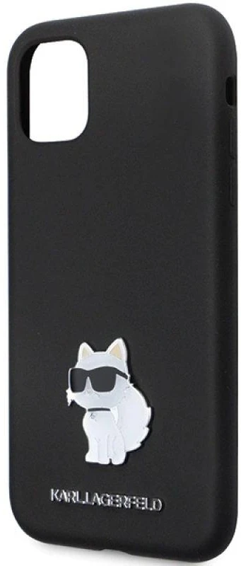 Karl Lagerfeld KLHCN61SMHCNPK Apple iPhone 11/ Xr 6.1″ juodos spalvos kietas dėklas Silicone C Metal Pin