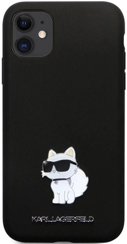 Karl Lagerfeld KLHCN61SMHCNPK Apple iPhone 11/ Xr 6.1″ juodos spalvos kietas dėklas Silicone C Metal Pin