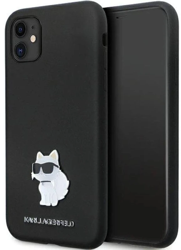 Karl Lagerfeld KLHCN61SMHCNPK Apple iPhone 11/ Xr 6.1″ juodos spalvos kietas dėklas Silicone C Metal Pin