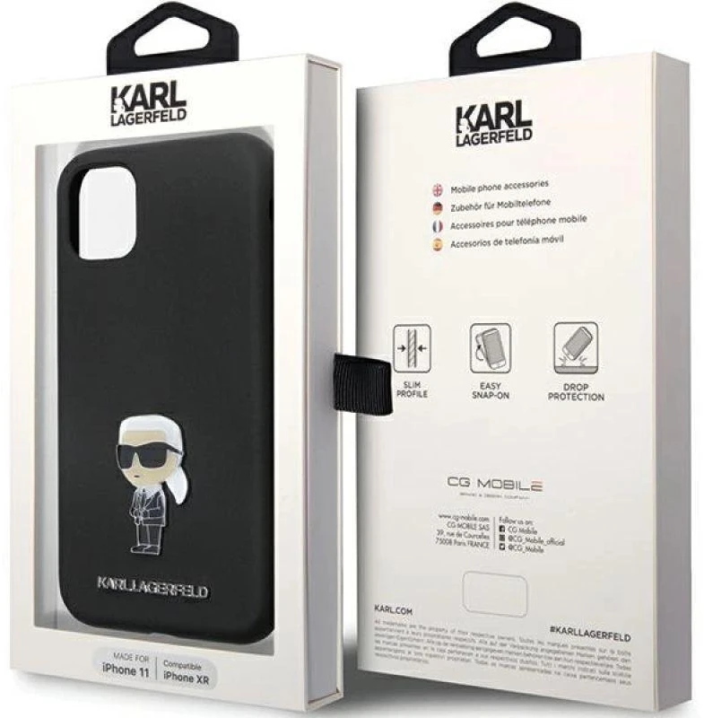 Dėklas Karl Lagerfeld KLHCN61SMHKNPK Apple iPhone 11/ Xr 6.1″ juodos spalvos Silicone Ikonik Metal Pin