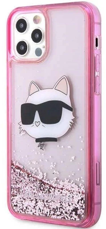 Apple iPhone 12 / 12 Pro Karl Lagerfeld dėklas Glitter Choupette Head (KLHCP12MLNCHCP) rožinės spalvos