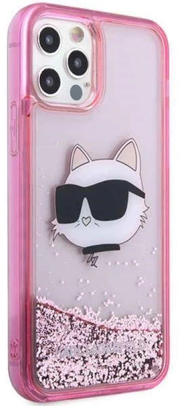 Apple iPhone 12 / 12 Pro Karl Lagerfeld dėklas Glitter Choupette Head (KLHCP12MLNCHCP) rožinės spalvos