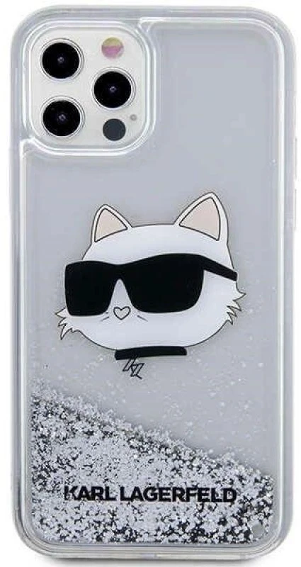 Karl Lagerfeld KLHCP12MLNCHCS iPhone 12/12 Pro 6,1" sidabrinis kietas dėklas Glitter Choupette Head