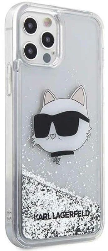 Karl Lagerfeld KLHCP12MLNCHCS iPhone 12/12 Pro 6,1" sidabrinis kietas dėklas Glitter Choupette Head