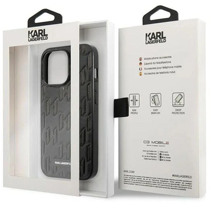 Karl Lagerfeld KLHCP13LMNMP1K Apple iPhone 13 Pro / 13 6,1″ kietas dėklas juodos spalvos Monogram Plaque