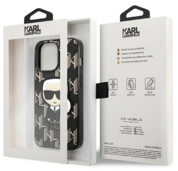 Karl Lagerfeld KLHCP13LPMNIKBK Apple iPhone 13 Pro / 13 6,1″ kietas dėklas juodos spalvos Monogram Ikonik Patch