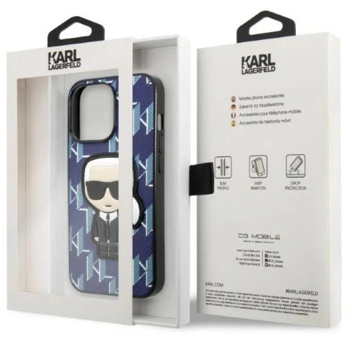 Karl Lagerfeld KLHCP13LPMNIKBL Apple iPhone 13 Pro / 13 6,1″ kietas dėklas mėlynas Monogram Ikonik Patch