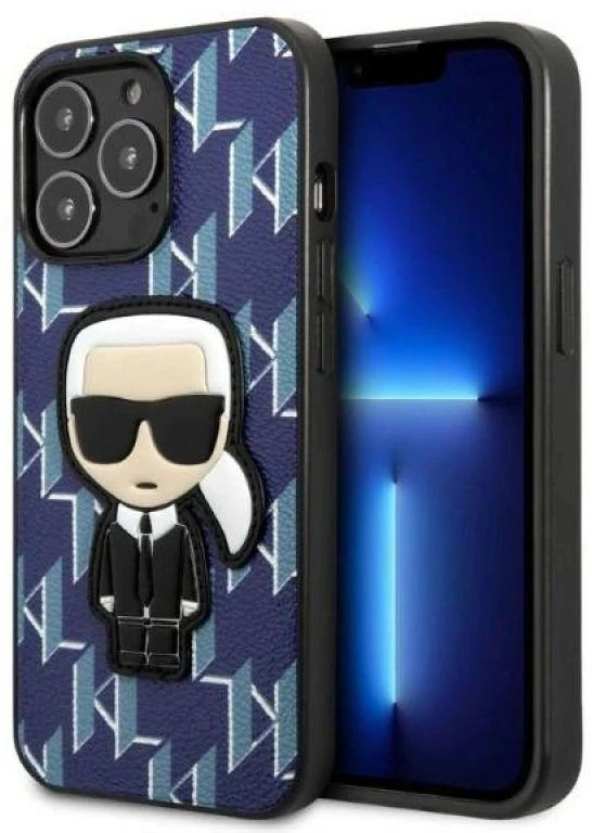 Karl Lagerfeld KLHCP13LPMNIKBL Apple iPhone 13 Pro / 13 6,1″ kietas dėklas mėlynas Monogram Ikonik Patch