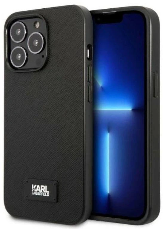 Karl Lagerfeld KLHCP13LSFMP2K Apple iPhone 13 Pro / 13 6,1″ kietas dėklas juodos spalvos Saffiano Plaque