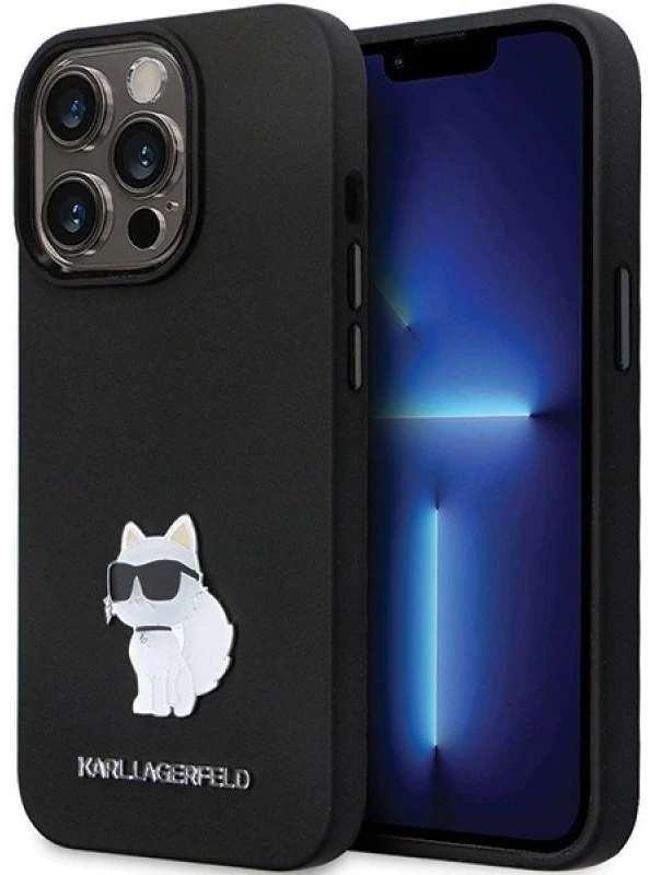 Karl Lagerfeld KLHCP13LSMHCNPK Apple iPhone 13 Pro / 13 6.1″ juodos spalvos kietas dėklas Silicone C Metal Pin
