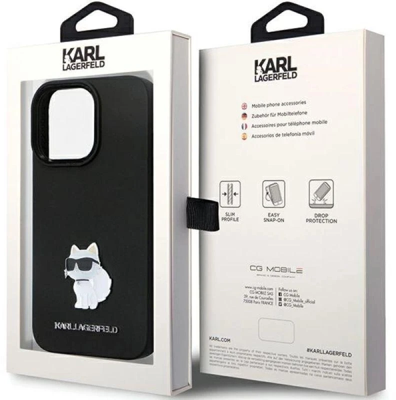 Karl Lagerfeld KLHCP13LSMHCNPK Apple iPhone 13 Pro / 13 6.1″ juodos spalvos kietas dėklas Silicone C Metal Pin