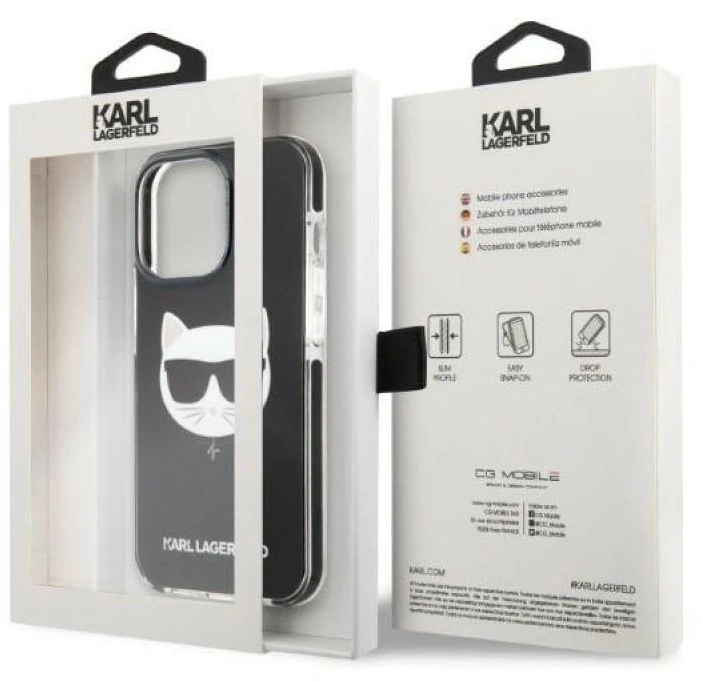 Karl Lagerfeld KLHCP13LTPECK Apple iPhone 13 Pro / 13 6,1″ kietas dėklas juodos spalvos Choupette Head