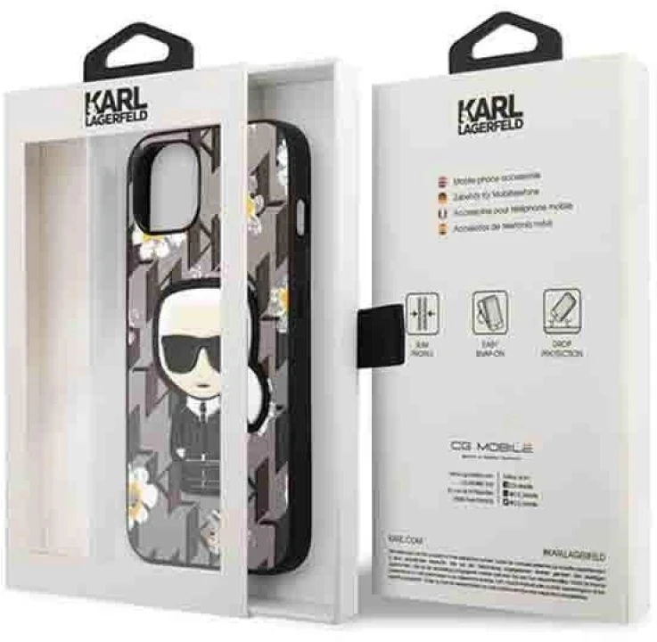 Dėklas Karl Lagerfeld KLHCP13MPMNFIK1 Apple iPhone 13/ 14 / 15 6,1″ pilkos spalvos Flower Ikonik Karl