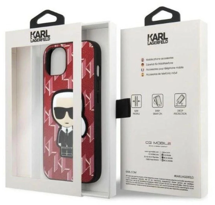 Karl Lagerfeld KLHCP13MPMNIKPI Apple iPhone 13/ 14 / 15 6,1″ kietas dėklas red Monogram Ikonik Patch