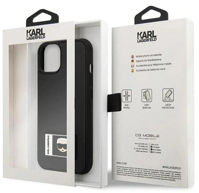Karl Lagerfeld KLHCP13S3DKPK Apple iPhone 13 mini 5,4″ juodos spalvos kietas dėklas Ikonik Patch