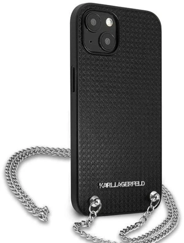 Karl Lagerfeld KLHCP13SPMK Apple iPhone 13 mini 5,4″ kietas dėklas juodos spalvos Leather Textured and Chain
