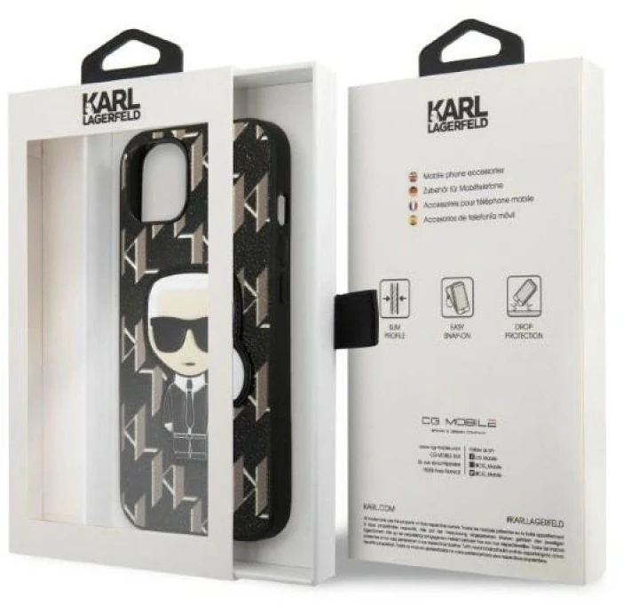 Karl Lagerfeld KLHCP13SPMNIKBK Apple iPhone 13 mini 5,4″ kietas dėklas juodos spalvos Monogram Ikonik Patch