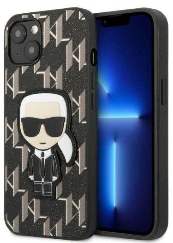 Karl Lagerfeld KLHCP13SPMNIKBK Apple iPhone 13 mini 5,4″ kietas dėklas juodos spalvos Monogram Ikonik Patch