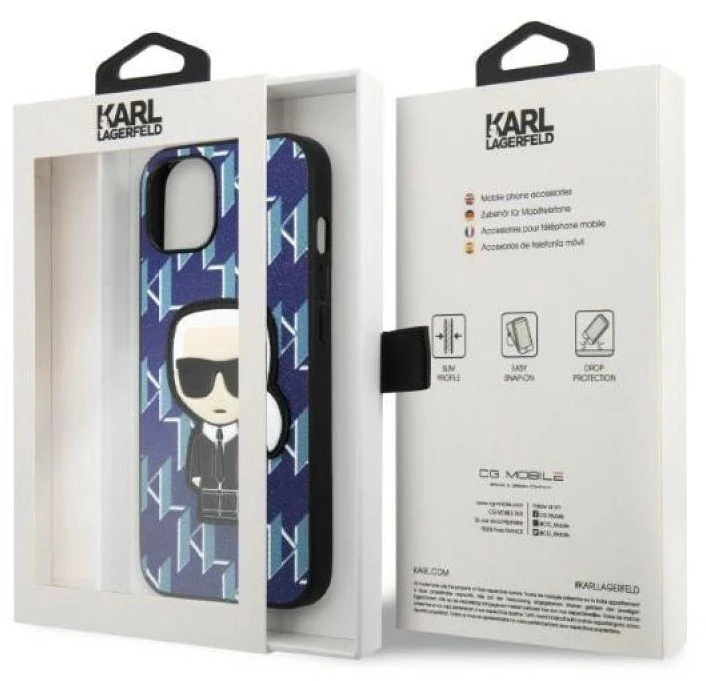 Karl Lagerfeld KLHCP13SPMNIKBL Apple iPhone 13 mini 5,4″ kietas dėklas mėlynas Monogram Ikonik Patch