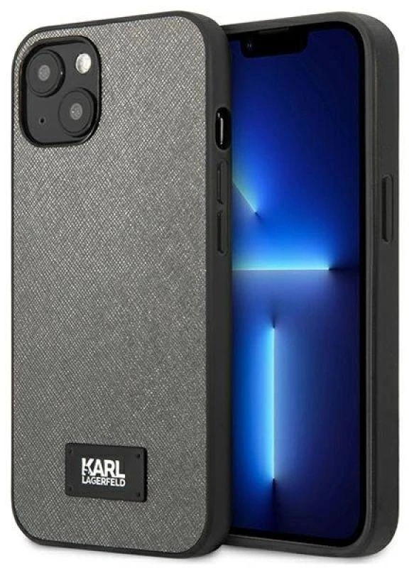 Karl Lagerfeld KLHCP13SSFMP2DG Apple iPhone 13mini 5,4″ kietas dėklas sidabrinis Saffiano Plaque