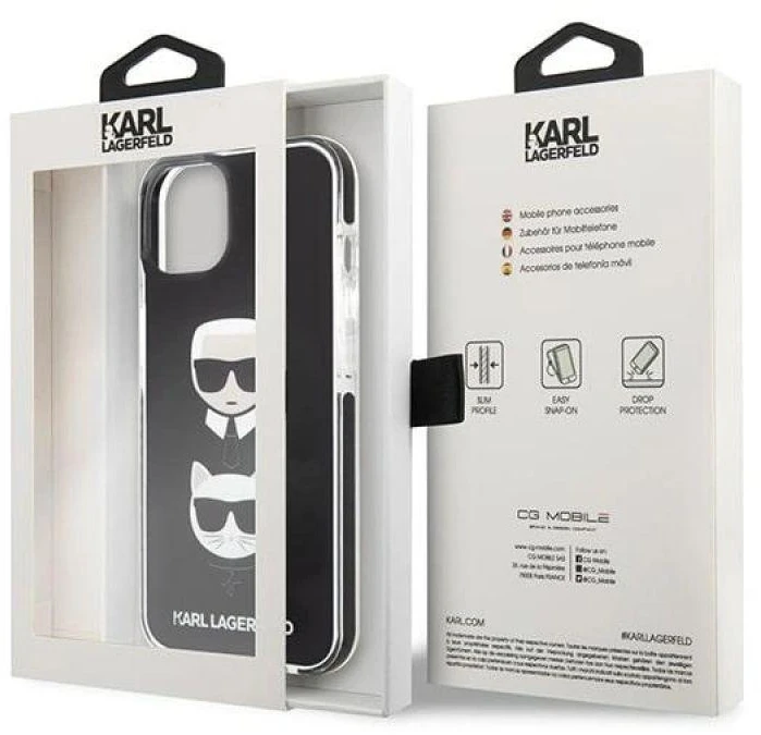 Karl Lagerfeld KLHCP13STPE2TK Apple iPhone 13 mini 5,4″ kietas dėklas juodos spalvos Karl&Choupette Head