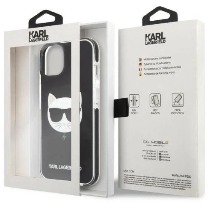 Karl Lagerfeld KLHCP13STPECK Apple iPhone 13 mini 5,4″ kietas dėklas juodos spalvos Choupette Head