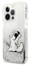 Karl Lagerfeld KLHCP13XGCFS iPhone 13 Pro Max 6,7″ sidabrinis kietas dėklas Liquid Glitter Choupette F