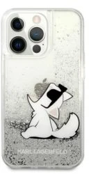 Karl Lagerfeld KLHCP13XGCFS iPhone 13 Pro Max 6,7″ sidabrinis kietas dėklas Liquid Glitter Choupette F