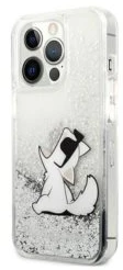 Karl Lagerfeld KLHCP13XGCFS iPhone 13 Pro Max 6,7″ sidabrinis kietas dėklas Liquid Glitter Choupette F