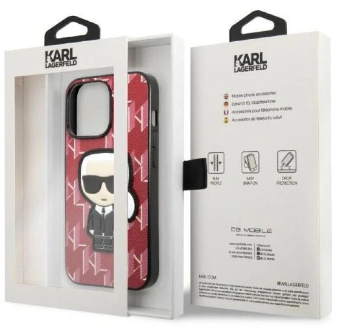 Karl Lagerfeld KLHCP13XPMNIKPI Apple iPhone 13 Pro Max 6,7″ kietas dėklas red Monogram Ikonik Patch
