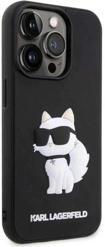 Karl Lagerfeld KLHCP14L3DRKHNK iPhone 14 Pro 6.1″ juodos spalvos kietas dėklas Rubber Choupette 3D