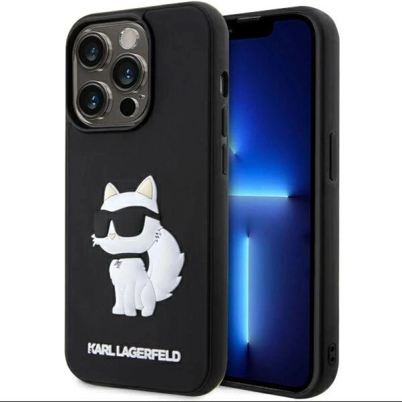 Karl Lagerfeld KLHCP14L3DRKHNK iPhone 14 Pro 6.1″ juodos spalvos kietas dėklas Rubber Choupette 3D