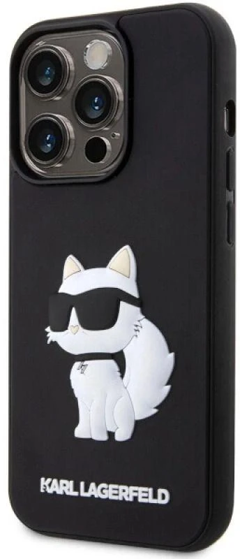Karl Lagerfeld KLHCP14L3DRKHNK iPhone 14 Pro 6.1″ juodos spalvos kietas dėklas Rubber Choupette 3D