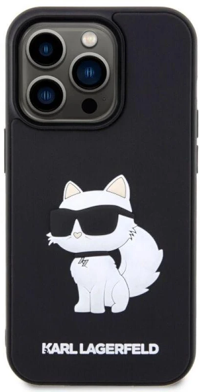 Karl Lagerfeld KLHCP14L3DRKHNK iPhone 14 Pro 6.1″ juodos spalvos kietas dėklas Rubber Choupette 3D