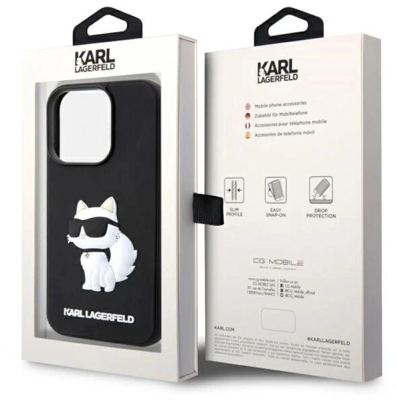 Karl Lagerfeld KLHCP14L3DRKHNK iPhone 14 Pro 6.1″ juodos spalvos kietas dėklas Rubber Choupette 3D