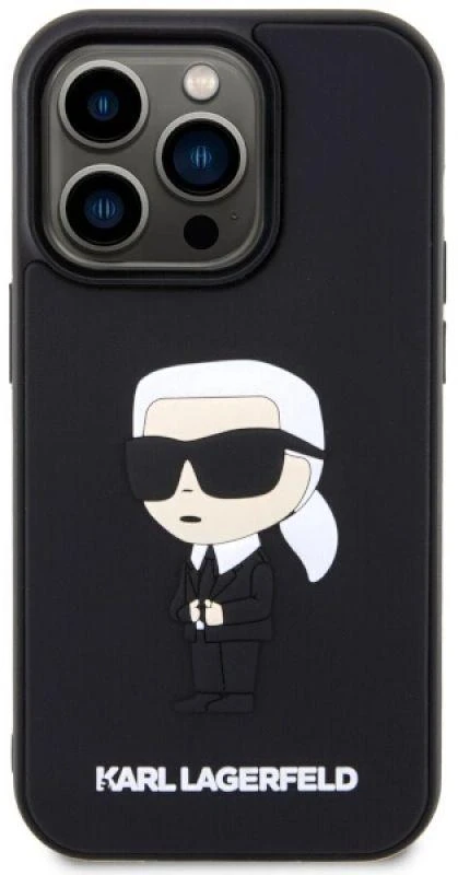 Karl Lagerfeld KLHCP14L3DRKINK Apple iPhone 14 Pro 6.1″ juodos spalvos kietas dėklas Rubber Ikonik 3D