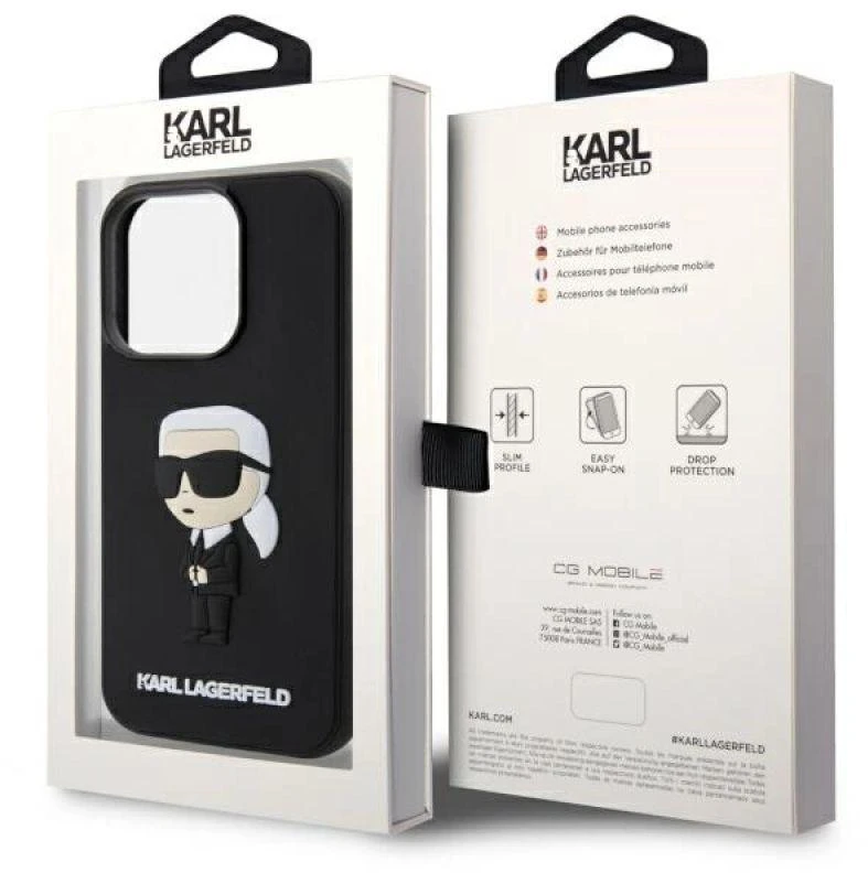 Karl Lagerfeld KLHCP14L3DRKINK Apple iPhone 14 Pro 6.1″ juodos spalvos kietas dėklas Rubber Ikonik 3D