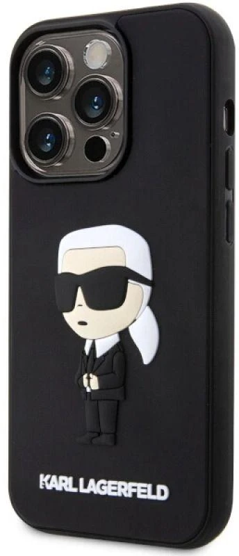Karl Lagerfeld KLHCP14L3DRKINK Apple iPhone 14 Pro 6.1″ juodos spalvos kietas dėklas Rubber Ikonik 3D