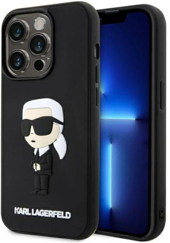 Karl Lagerfeld KLHCP14L3DRKINK Apple iPhone 14 Pro 6.1″ juodos spalvos kietas dėklas Rubber Ikonik 3D