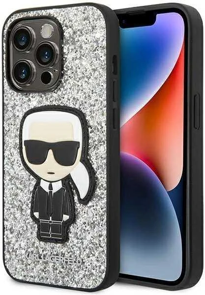 Dėklas Karl Lagerfeld KLHCP14LGFKPG iPhone 14 Pro 6.1 "hardcase sidabrinis / sidabrinis Glitter Flakes Ikonik