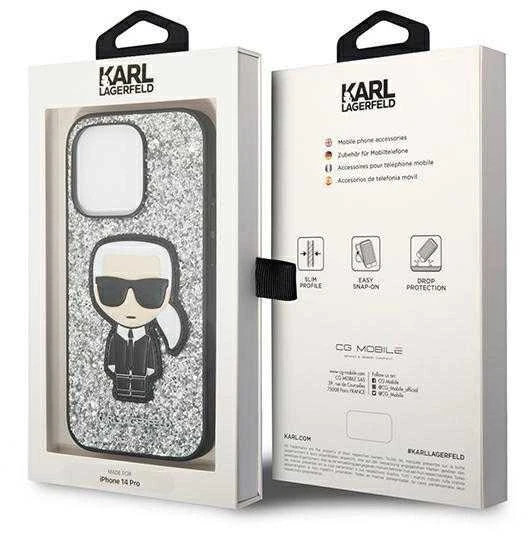 Dėklas Karl Lagerfeld KLHCP14LGFKPG iPhone 14 Pro 6.1 "hardcase sidabrinis / sidabrinis Glitter Flakes Ikonik
