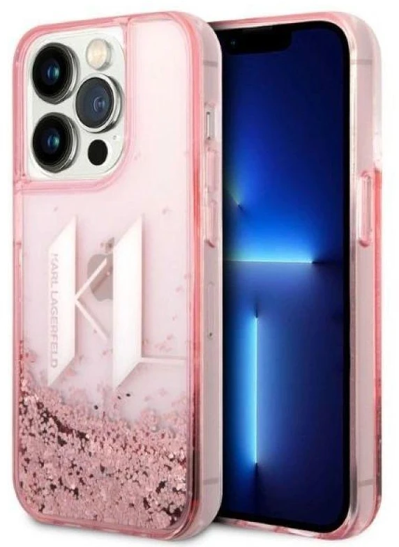 Karl Lagerfeld KLHCP14LLBKLCP iPhone 14 Pro 6,1″rožinės spalvos kietas dėklas Liquid Glitter Big KL