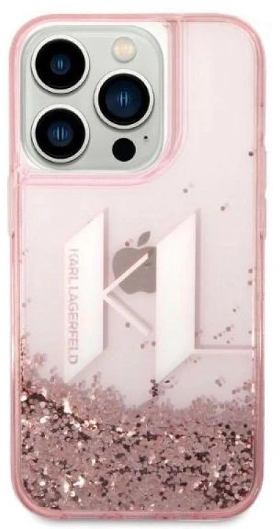 Karl Lagerfeld KLHCP14LLBKLCP iPhone 14 Pro 6,1″rožinės spalvos kietas dėklas Liquid Glitter Big KL