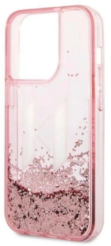 Karl Lagerfeld KLHCP14LLBKLCP iPhone 14 Pro 6,1″rožinės spalvos kietas dėklas Liquid Glitter Big KL