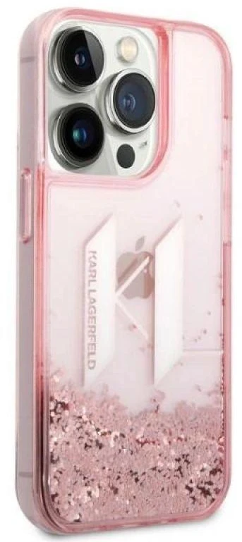 Karl Lagerfeld KLHCP14LLBKLCP iPhone 14 Pro 6,1″rožinės spalvos kietas dėklas Liquid Glitter Big KL