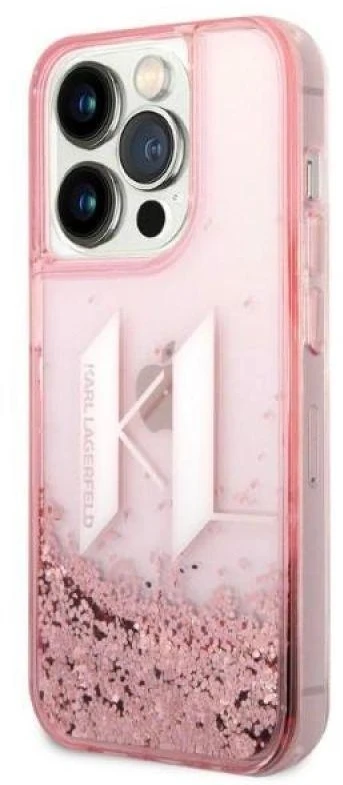 Karl Lagerfeld KLHCP14LLBKLCP iPhone 14 Pro 6,1″rožinės spalvos kietas dėklas Liquid Glitter Big KL
