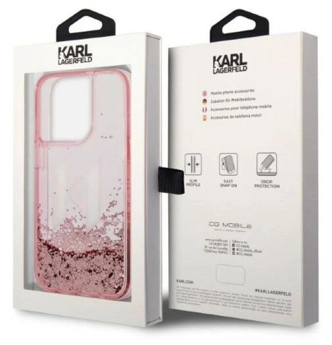 Karl Lagerfeld KLHCP14LLBKLCP iPhone 14 Pro 6,1″rožinės spalvos kietas dėklas Liquid Glitter Big KL
