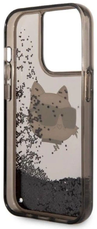 Karl Lagerfeld dėklas, skirtas iPhone 14 Pro 6,1 KLHCP14LLNCHCK juodas kietas dėklas, skirtas Liquid Glitter NFT Choupette Head